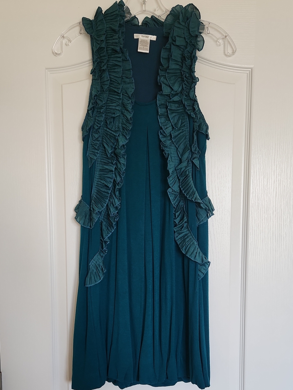 Esley Teal Ruffle-Trim Sleeveless Bubble Midi Dress